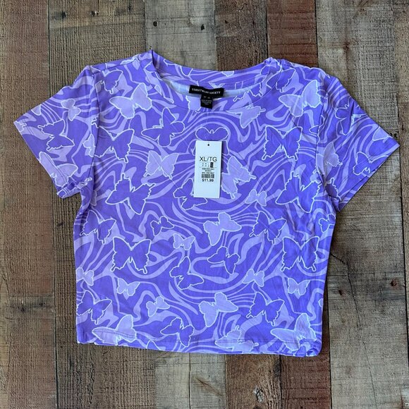 Purple Butterfly Print Crop Top By Streetwear Society Womens size Small - Picture 1 of 8